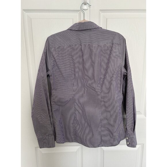 Lands' End Wrinkle Free Button Down Long Sleeve Blouse Top Purple/White Stripe 4 - Picture 3 of 8